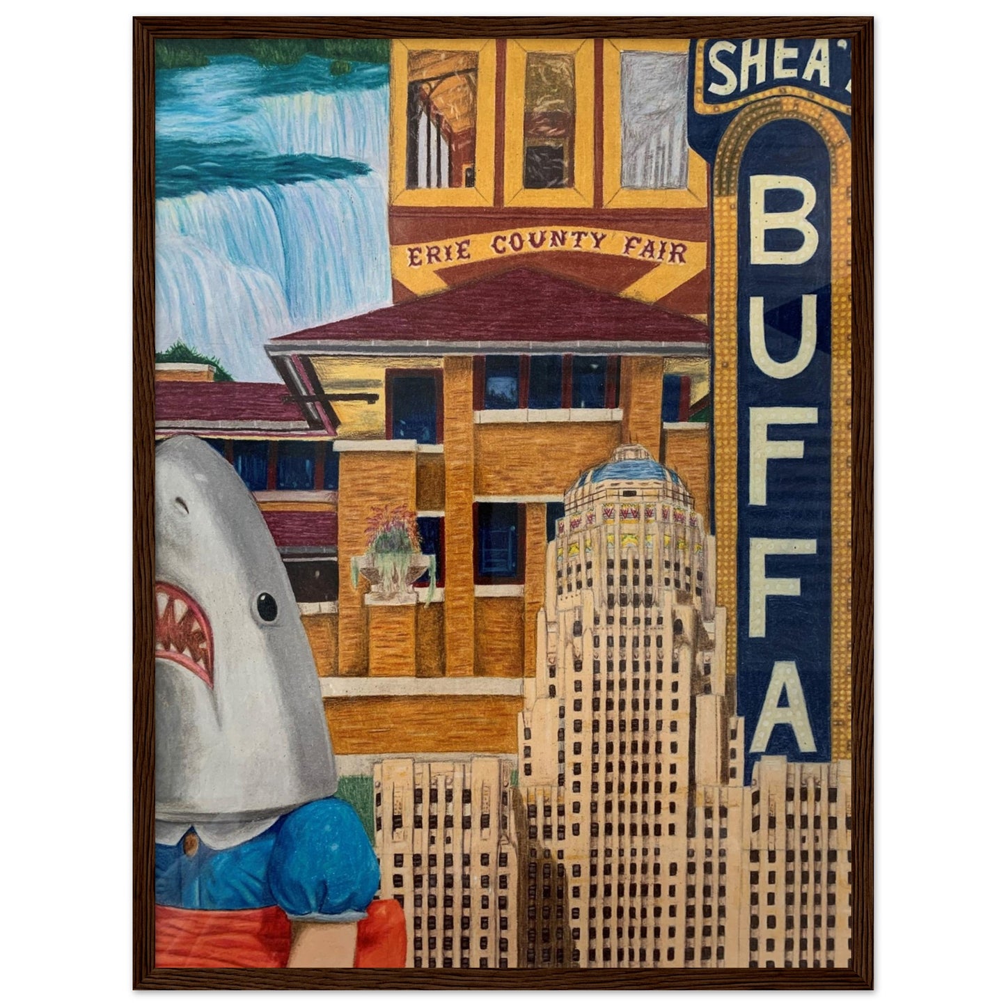 "The City" (18" x 24") Wooden Framed Poster - Classic Semi-Glossy Paper