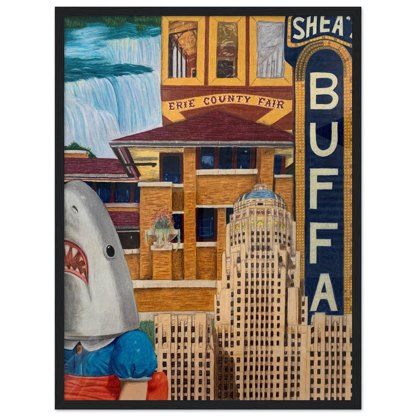 "The City" (18" x 24") Wooden Framed Poster - Classic Semi-Glossy Paper